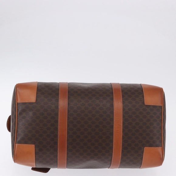 CELINE Macadam Canvas Boston Bag PVC Leather Brown Gold Auth 197668V