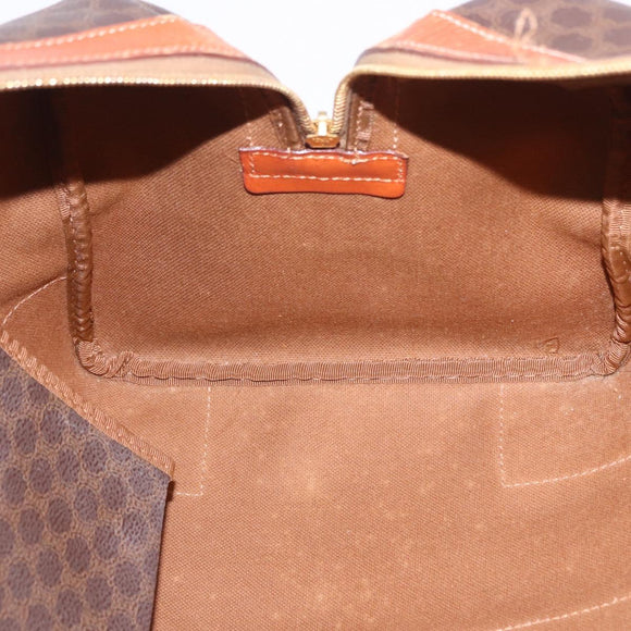 CELINE Macadam Canvas Boston Bag PVC Leather Brown Gold Auth 197668V