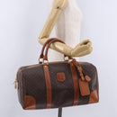 CELINE Macadam Canvas Boston Bag PVC Leather Brown Gold Auth 197668V-27