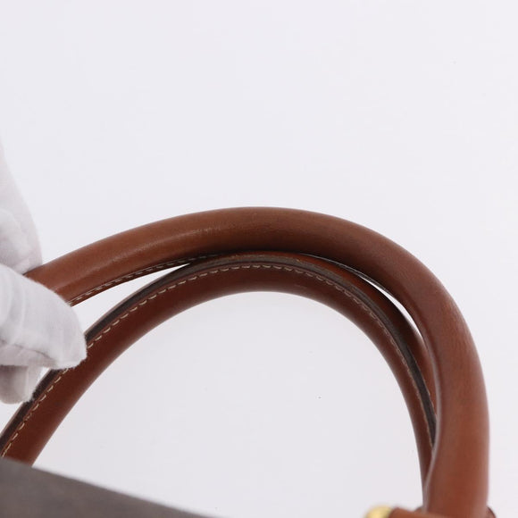 CELINE Macadam Canvas Boston Bag PVC Leather Brown Gold Auth 197668V