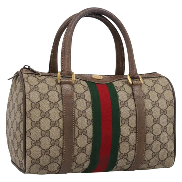 GUCCI GG Supreme Web Sherry Line Hand Bag PVC Beige Gold 39 02 006 Auth 197672