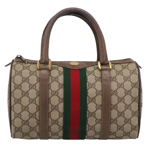 GUCCI GG Supreme Web Sherry Line Hand Bag PVC Beige Gold 39 02 006 Auth 197672