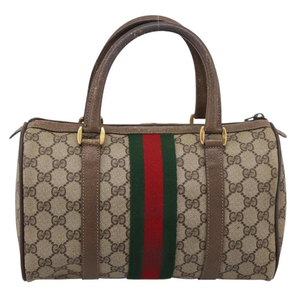 GUCCI GG Supreme Web Sherry Line Hand Bag PVC Beige Gold 39 02 006 Auth 197672