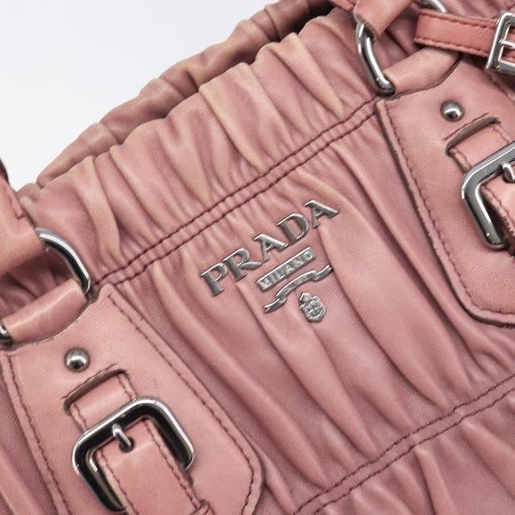 PRADA Hand Bag Leather 2way Pink Silver Auth 197673