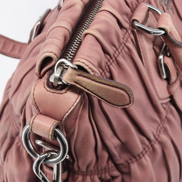 PRADA Hand Bag Leather 2way Pink Silver Auth 197673