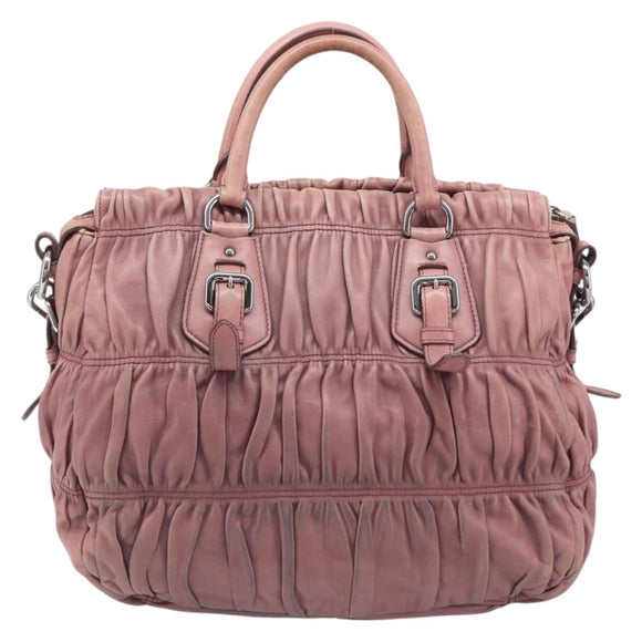 PRADA Hand Bag Leather 2way Pink Silver Auth 197673