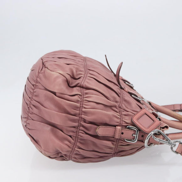 PRADA Hand Bag Leather 2way Pink Silver Auth 197673