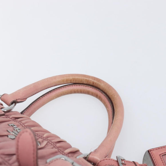 PRADA Hand Bag Leather 2way Pink Silver Auth 197673