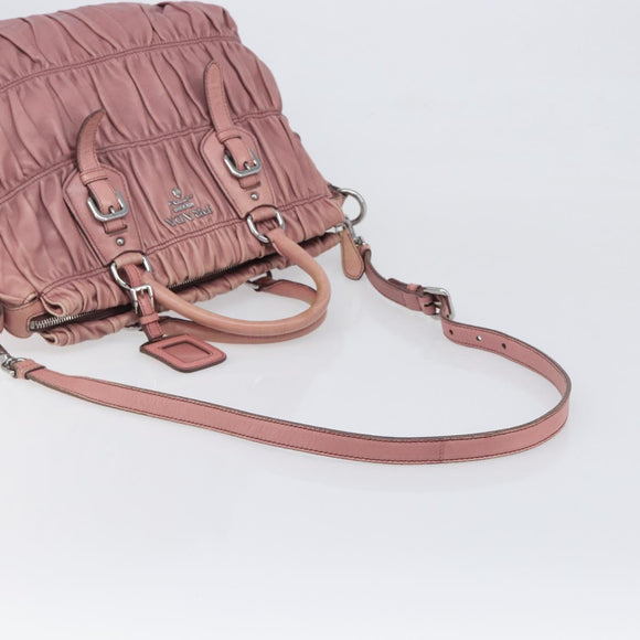 PRADA Hand Bag Leather 2way Pink Silver Auth 197673