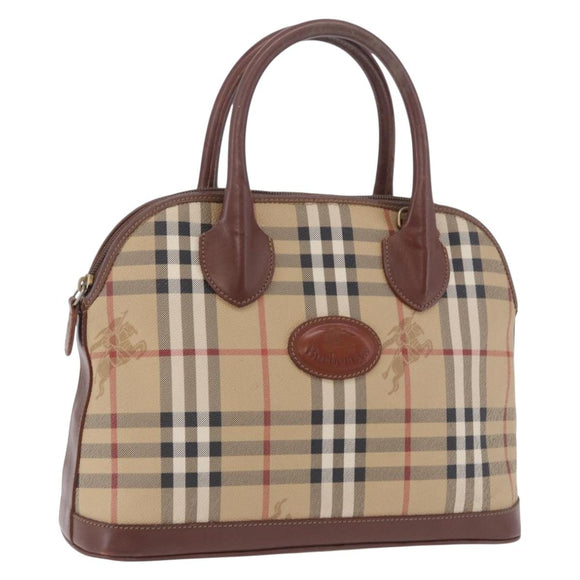 Burberrys Nova Check Hand Bag PVC Beige Gold Auth 197676