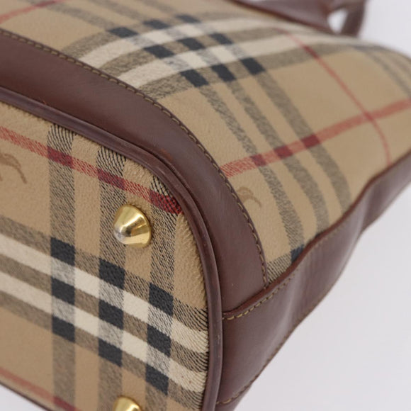 Burberrys Nova Check Hand Bag PVC Beige Gold Auth 197676