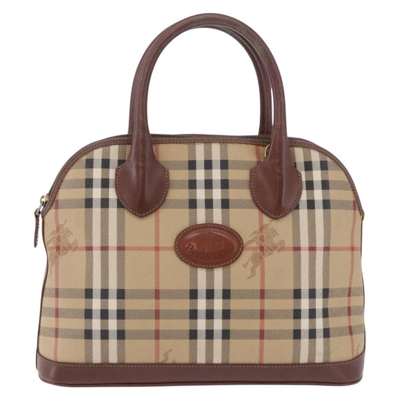 Burberrys Nova Check Hand Bag PVC Beige Gold Auth 197676