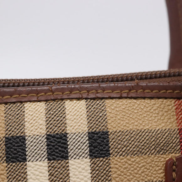 Burberrys Nova Check Hand Bag PVC Beige Gold Auth 197676