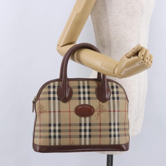 Burberrys Nova Check Hand Bag PVC Beige Gold Auth 197676