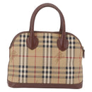 Burberrys Nova Check Hand Bag PVC Beige Gold Auth 197676-2
