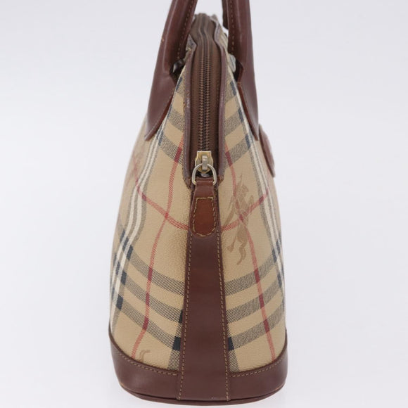 Burberrys Nova Check Hand Bag PVC Beige Gold Auth 197676
