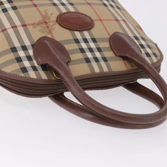 Burberrys Nova Check Hand Bag PVC Beige Gold Auth 197676