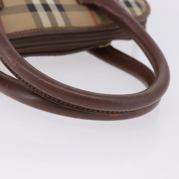 Burberrys Nova Check Hand Bag PVC Beige Gold Auth 197676