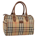 Burberrys Nova Check Hand Bag Canvas Beige Gold Auth 197677A-1