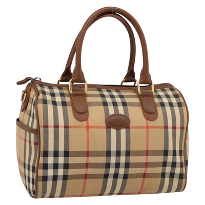 Burberrys Nova Check Hand Bag Canvas Beige Gold Auth 197677A