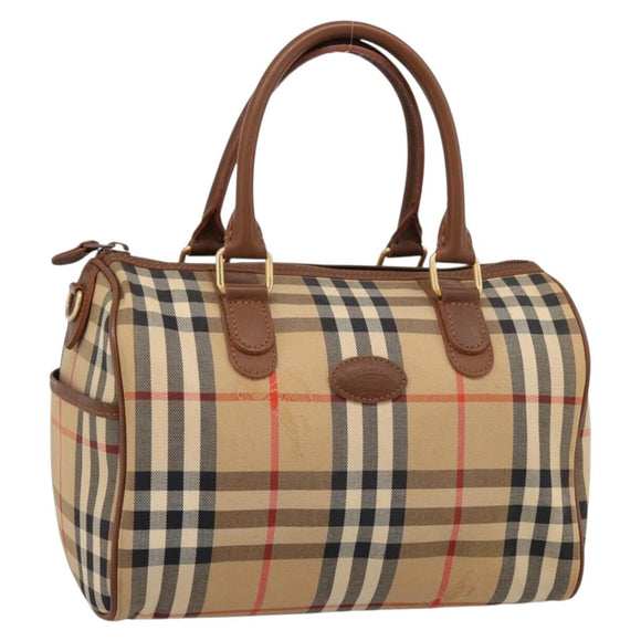 Burberrys Nova Check Hand Bag Canvas Beige Gold Auth 197677A