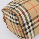 Burberrys Nova Check Hand Bag Canvas Beige Gold Auth 197677A-14