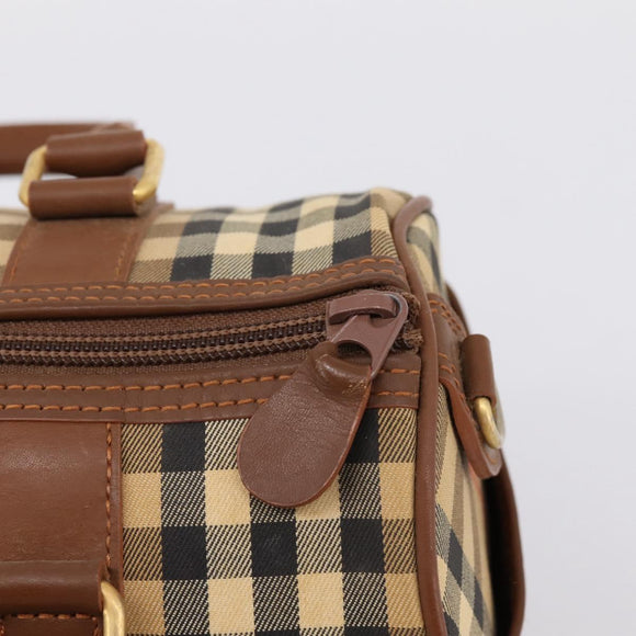Burberrys Nova Check Hand Bag Canvas Beige Gold Auth 197677A