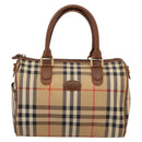 Burberrys Nova Check Hand Bag Canvas Beige Gold Auth 197677A-13