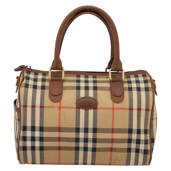 Burberrys Nova Check Hand Bag Canvas Beige Gold Auth 197677A