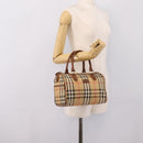 Burberrys Nova Check Hand Bag Canvas Beige Gold Auth 197677A-20