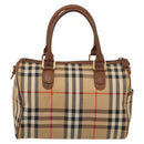 Burberrys Nova Check Hand Bag Canvas Beige Gold Auth 197677A-2