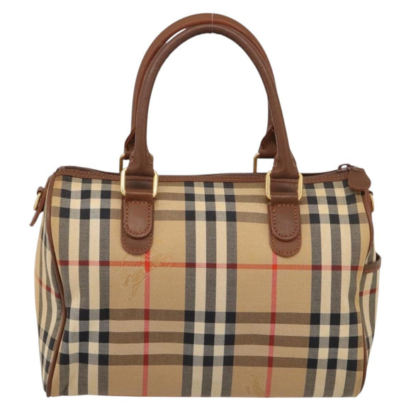 Burberrys Nova Check Hand Bag Canvas Beige Gold Auth 197677A