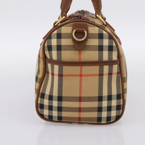 Burberrys Nova Check Hand Bag Canvas Beige Gold Auth 197677A