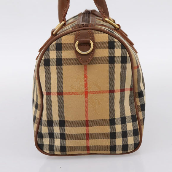 Burberrys Nova Check Hand Bag Canvas Beige Gold Auth 197677A