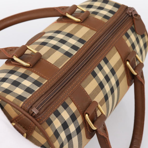 Burberrys Nova Check Hand Bag Canvas Beige Gold Auth 197677A