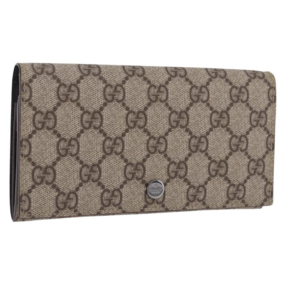 GUCCI GG Supreme Long Wallet PVC Beige Silver 115048 Auth 197678V