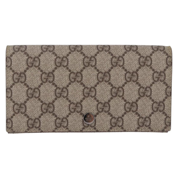 GUCCI GG Supreme Long Wallet PVC Beige Silver 115048 Auth 197678V