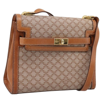 CELINE Macadam Canvas Shoulder Bag PVC Beige Gold Auth 197680V