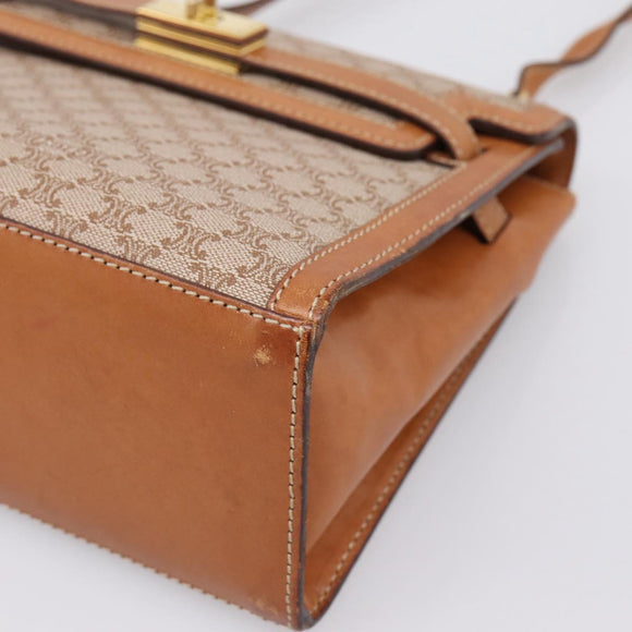 CELINE Macadam Canvas Shoulder Bag PVC Beige Gold Auth 197680V