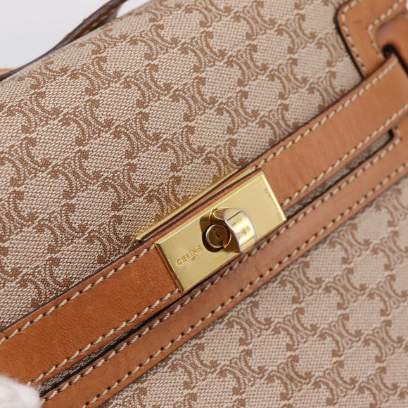CELINE Macadam Canvas Shoulder Bag PVC Beige Gold Auth 197680V