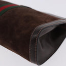 GUCCI Web Sherry Line Clutch Bag Suede Brown 67 014 2126 Auth 197682-10