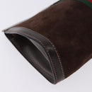 GUCCI Web Sherry Line Clutch Bag Suede Brown 67 014 2126 Auth 197682-11