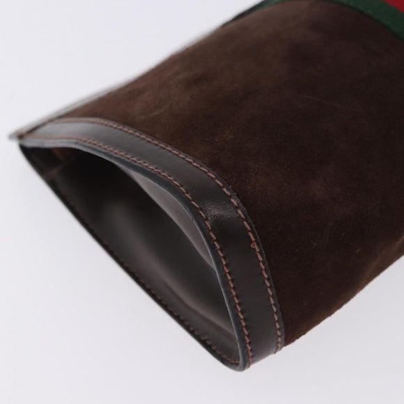GUCCI Web Sherry Line Clutch Bag Suede Brown 67 014 2126 Auth 197682