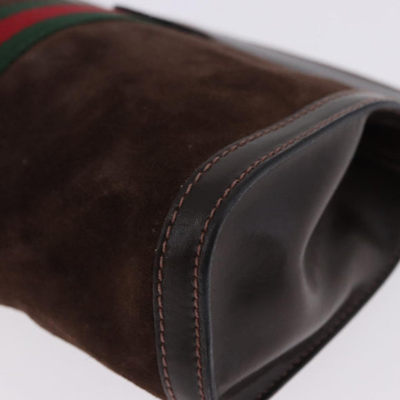 GUCCI Web Sherry Line Clutch Bag Suede Brown 67 014 2126 Auth 197682