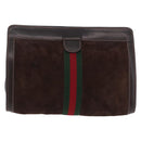 GUCCI Web Sherry Line Clutch Bag Suede Brown 67 014 2126 Auth 197682-2