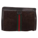 GUCCI Web Sherry Line Clutch Bag Suede Brown 67 014 2126 Auth 197682-3