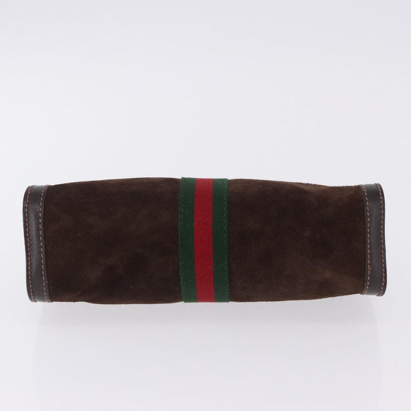 GUCCI Web Sherry Line Clutch Bag Suede Brown 67 014 2126 Auth 197682