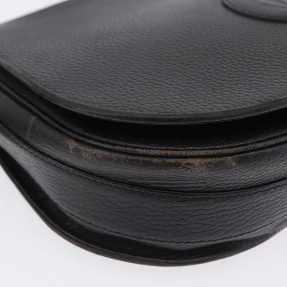 CARTIER Shoulder Bag Leather Black Gold Auth 197686