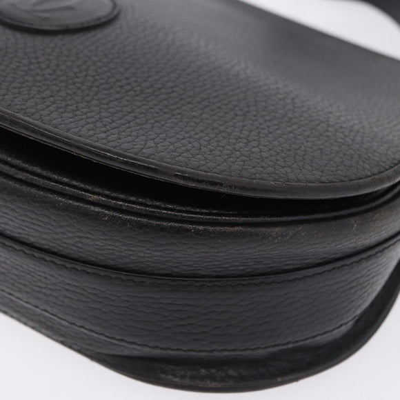 CARTIER Shoulder Bag Leather Black Gold Auth 197686
