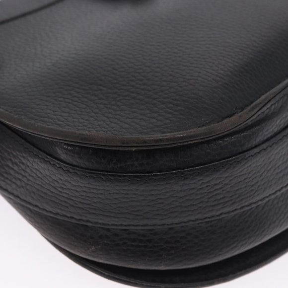CARTIER Shoulder Bag Leather Black Gold Auth 197686